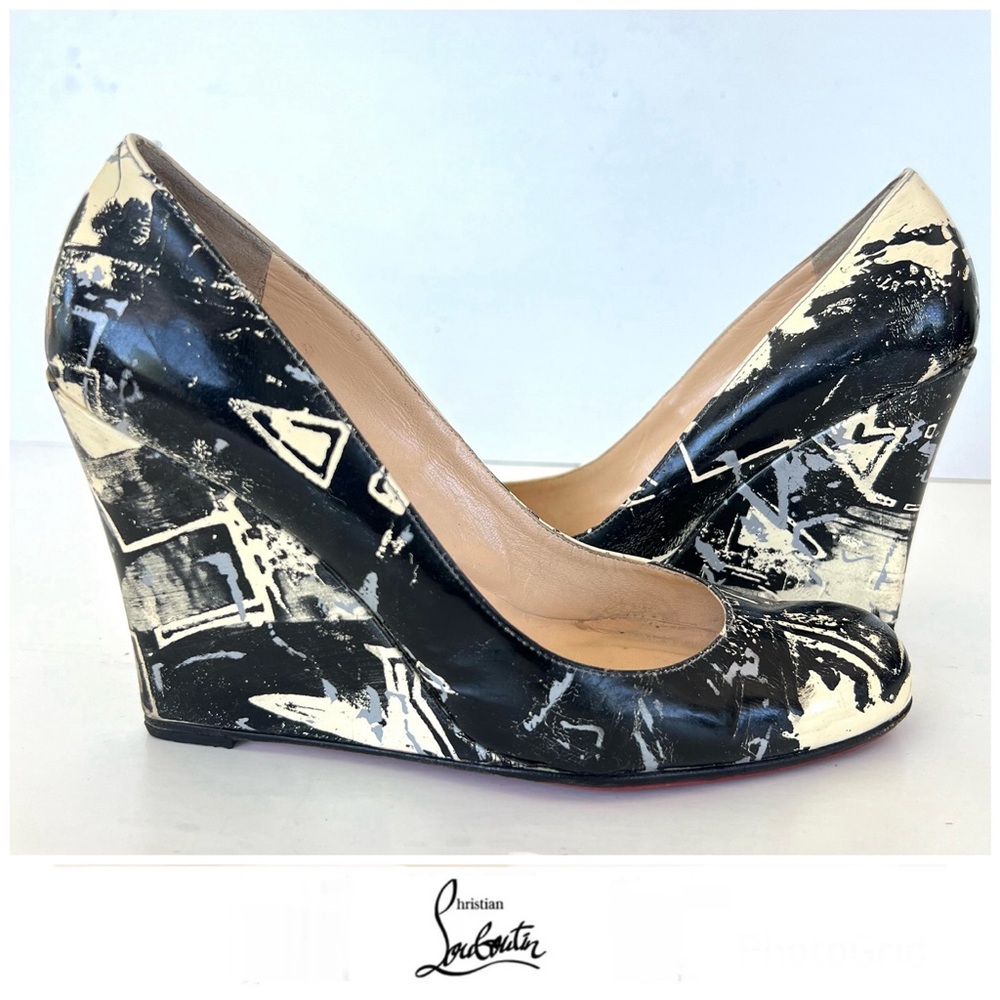 Christian Louboutin Black and Cream Wedges